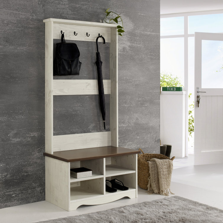 Furniture Dash 31.5'' Wide Pine Solid Wood Hall Tree with Bench and